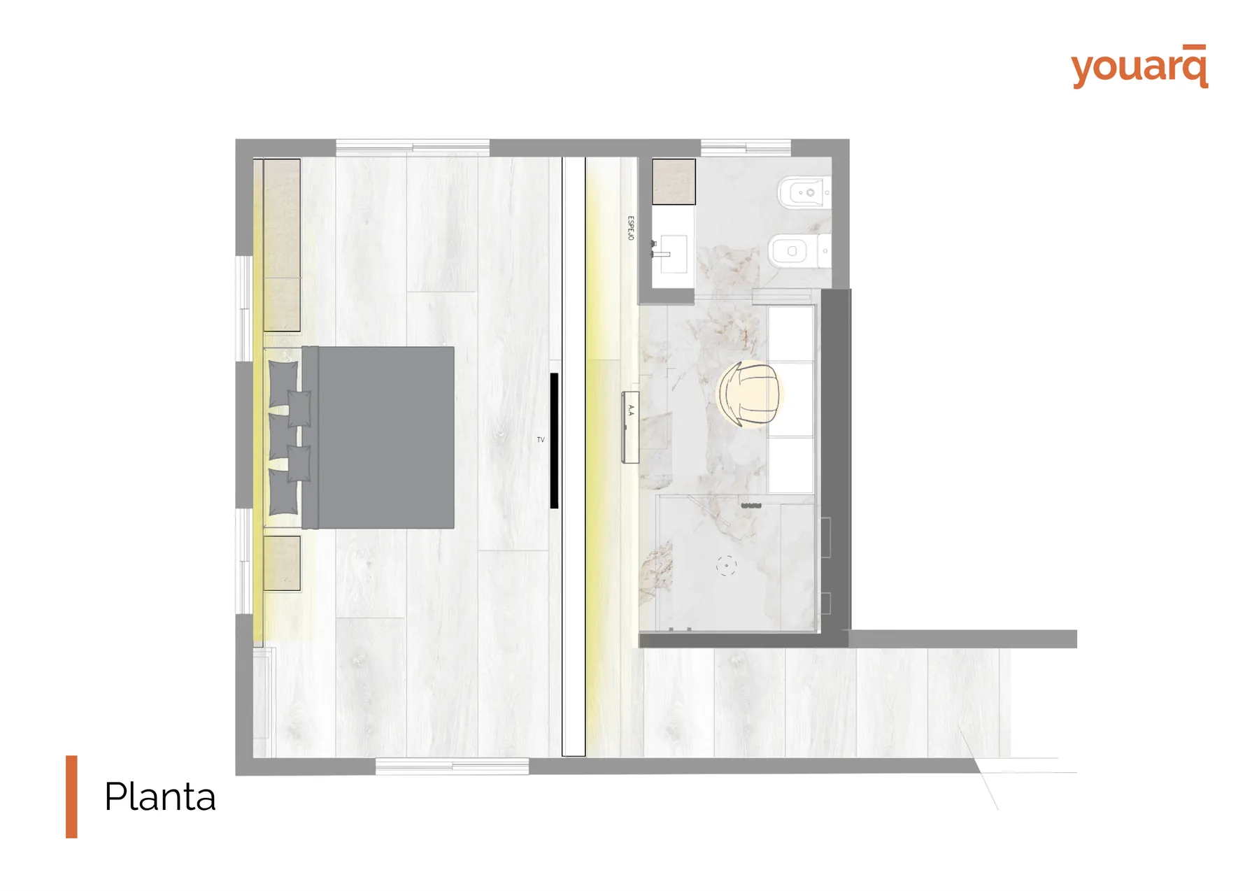 Planta del proyecto con la nueva distribución de la suite